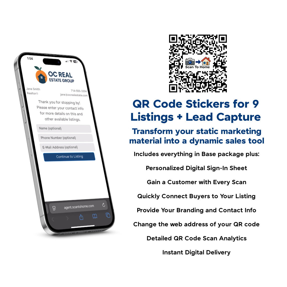 QR Code Stickers for 9 Listings + Lead Capture